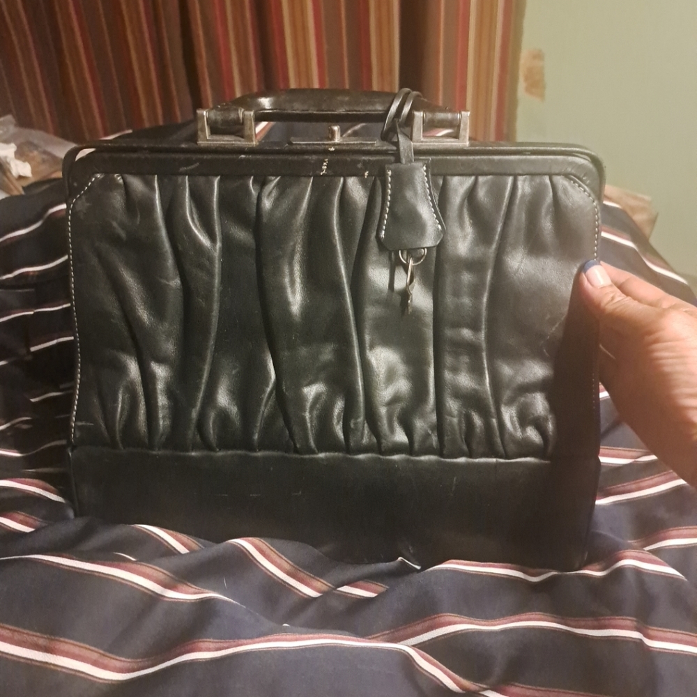 Vintage Black Leather Medical Bag/purse with Secret Locked Compartment